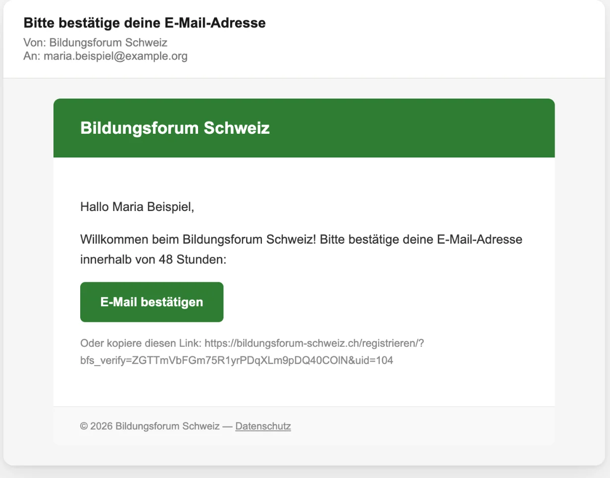 Die Bestätigungsmail mit dem Link zum Aktivieren des Kontos